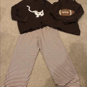 Boys Brown top - brown strip pants